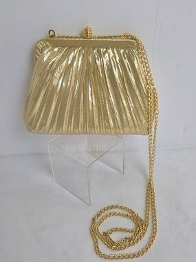 Y&S Handbags Gold Metallic Pleated Chain Crossbody / Clutch